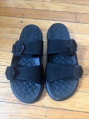 Black Women's Dual-Strap Slide Sandals